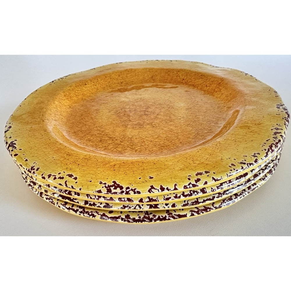 Pier 1 Carmelo Yellow Crackle Melamine Lunch or Salad Plates Set 4 8.75"